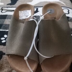 Birkenstock Olive Green Suede Slide Clogs